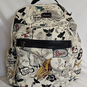 Sakroots Cream Canvas Backpack with Multicolor Bird and Floral Accents